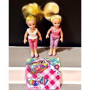 Fisher Price Loving Family Dollhouse Blonde Girls Sisters Pink & purple picnic
